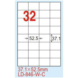 【龍德】LD-846(直角-五色) 雷射、噴墨、影印三用電腦標籤 37.1x52.5mm 20大張/包