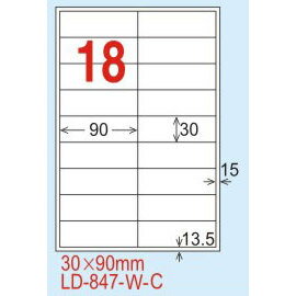 【龍德】LD-847(直角-白色) 雷射、噴墨、影印三用電腦標籤 30x90mm 20大張/包