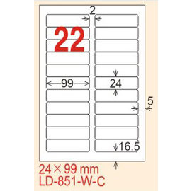 【龍德】LD-851(圓角-可再貼) 雷射、噴墨、影印三用電腦標籤 24x99mm 20大張/包