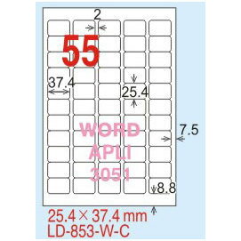 【龍德】LD-853(圓角-白色) 雷射、噴墨、影印三用電腦標籤 25.4x37.4mm 20大張/包