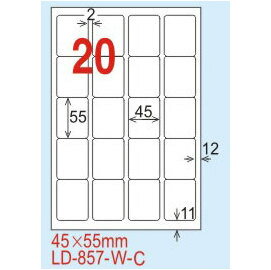 【龍德】LD-857(圓角-白色) 雷射、噴墨、影印三用電腦標籤 45x55mm 20大張/包