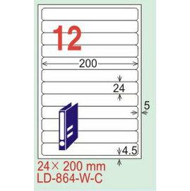 【龍德】LD-864(圓角-可再貼) 雷射、噴墨、影印三用電腦標籤 24x200mm 20大張/包