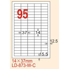 【龍德】LD-873(直角-可再貼) 雷射、噴墨、影印三用電腦標籤 14x37mm 20大張/包