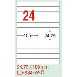 【龍德】LD-884(直角-可再貼) 雷射、噴墨、影印三用電腦標籤 24.75x105mm 20大張/包