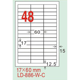【龍德】LD-886(直角-可再貼) 雷射、噴墨、影印三用電腦標籤 17x60mm 20大張/包
