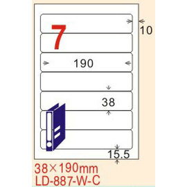 【龍德】LD-887-WR-C (圓角-可再貼) 雷射、噴墨、影印三用電腦標籤 38x190mm 20大張 /包