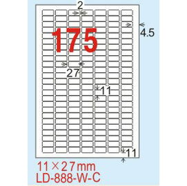 【龍德】LD-888(圓角-可再貼) 雷射、噴墨、影印三用電腦標籤 11x27mm 20大張/包