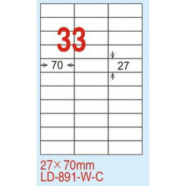 【龍德】LD-891(直角-可再貼) 雷射、噴墨、影印三用電腦標籤 27x70mm 20大張/包