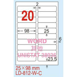 【龍德】LD-812(圓角) 平光防水高解析噴墨標籤 25x98mm 20大張/包