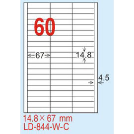 【龍德】LD-844(直角) 平光防水高解析噴墨標籤 14.8x67mm 20大張/包