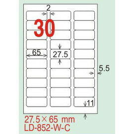 【龍德】LD-852(圓角) 平光防水高解析噴墨標籤 27.5x65mm 20大張/包