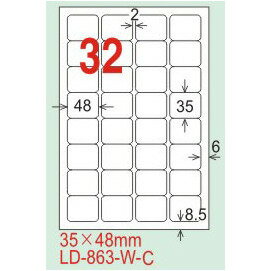 【龍德】LD-863(圓角) 平光防水高解析噴墨標籤 35x48mm 20大張/包