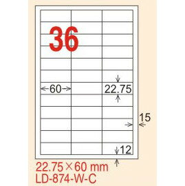 【龍德】LD-874(直角) 平光防水高解析噴墨標籤 22.75x60mm 20大張/包
