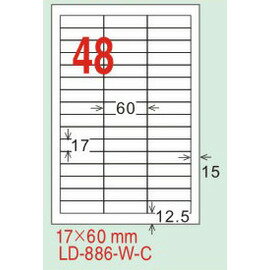 【龍德】LD-886(直角) 平光防水高解析噴墨標籤 17x60mm 20大張/包