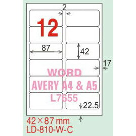 【龍德】LD-810-TI-C (圓角) 透明三用標籤(可列印) 42x87mm 20大張/包