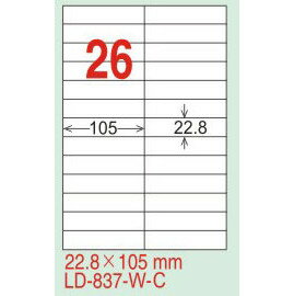 【龍德】LD-837-TI-C (直角) 透明三用標籤(可列印) 22.8x105mm 20大張/包
