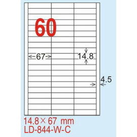 【龍德】LD-844-TI-C (直角) 透明三用標籤(可列印) 14.8x67mm 20大張/包