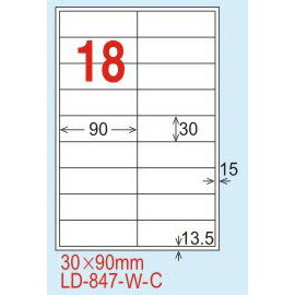 【龍德】LD-847-TI-C (直角) 透明三用標籤(可列印) 30x90mm 20大張/包