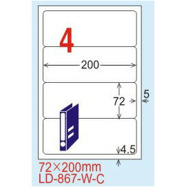 【龍德】LD-867-TI-C (圓角) 透明三用標籤(可列印) 72x200mm 20大張/包