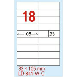 【龍德】LD-841(直角) 雷射、影印專用標籤-螢光五色 33x105mm 20大張/包