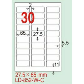 【龍德】LD-852(圓角) 雷射、影印專用標籤-螢光五色 27.5x65mm 20大張/包