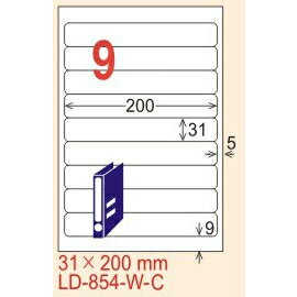 【龍德】LD-854(圓角) 雷射、影印專用標籤-螢光五色 31x200mm 20大張/包