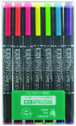 日本 斑馬 OPTEX CARE 雙頭環保 水性 螢光記號筆 WKCR1-7C 螢光筆 7色/組