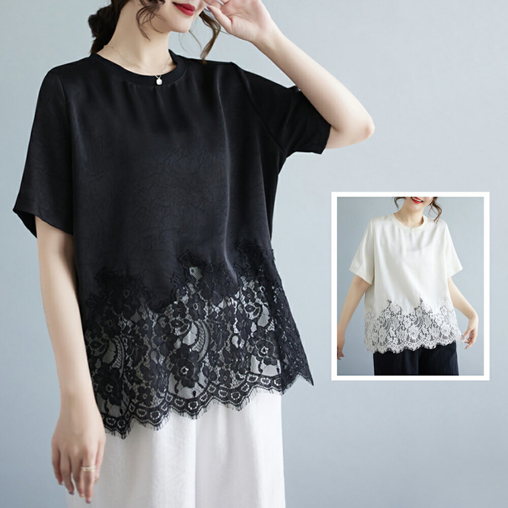 ＊ORead＊日韓醋酸水溶蕾絲拼接上衣(2色L~3XL)