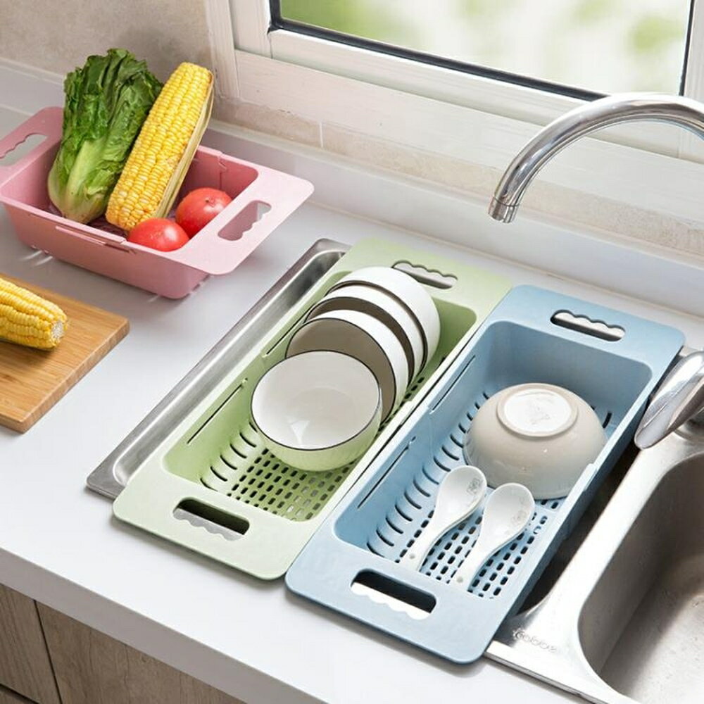 瀝水架 可伸縮水槽瀝水架置物架塑料放碗筷架子家用廚房碗碟架蔬菜收納架 歐歐流行館