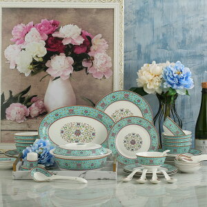 景德鎮碗碟套裝琺瑯彩家用中式組合骨陶瓷碗盤碗筷高檔陶瓷器碗盤