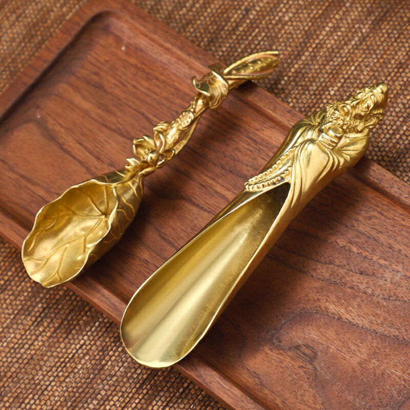 黃銅茶勺茶鏟茶具配件茶葉茶匙茶則取茶器茶具用品茶刀茶餅開茶器 4