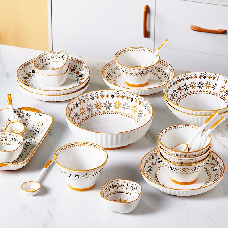 餐具 波西米亞風六人食碗碟套裝家用陶瓷碗筷盤子組合餐具碗盤套裝網紅-快速出貨