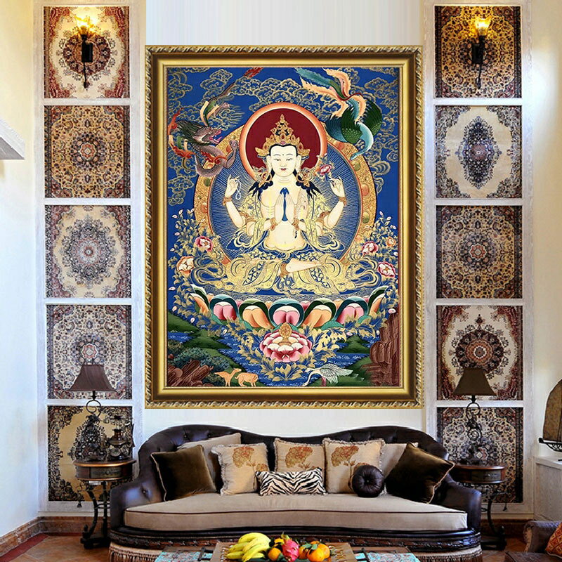 十字繡四臂觀音菩薩唐卡新款客廳佛像藏傳佛教密宗手工鉆石畫