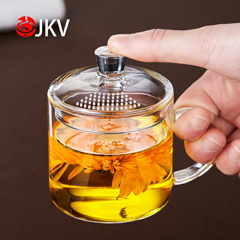 jkv耐熱玻璃泡茶杯大容量花茶馬克杯加厚杯漏蓋杯創意茶室試茶杯