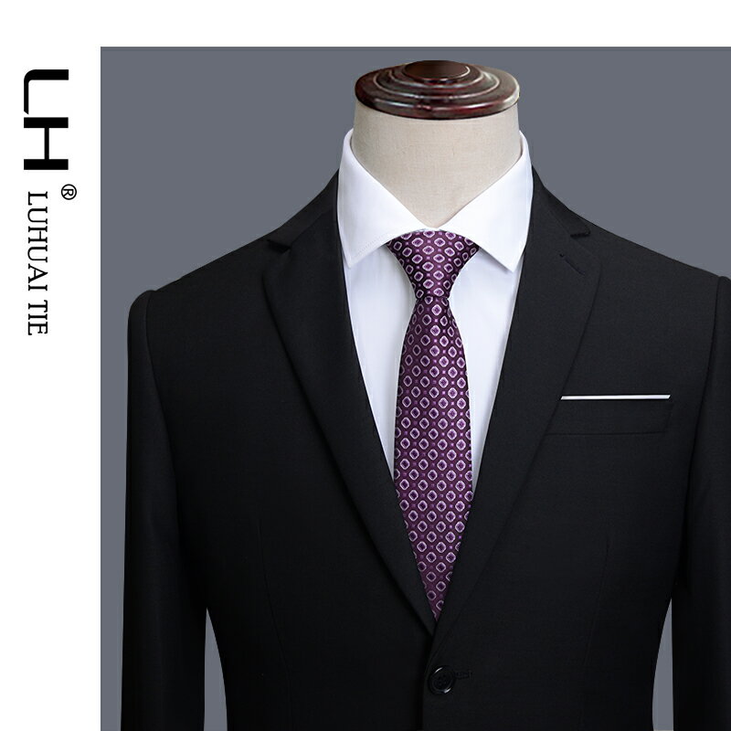 LH紫色領帶男韓版學生潮流休閑結婚正裝商務職業男士窄款潮6.5cm