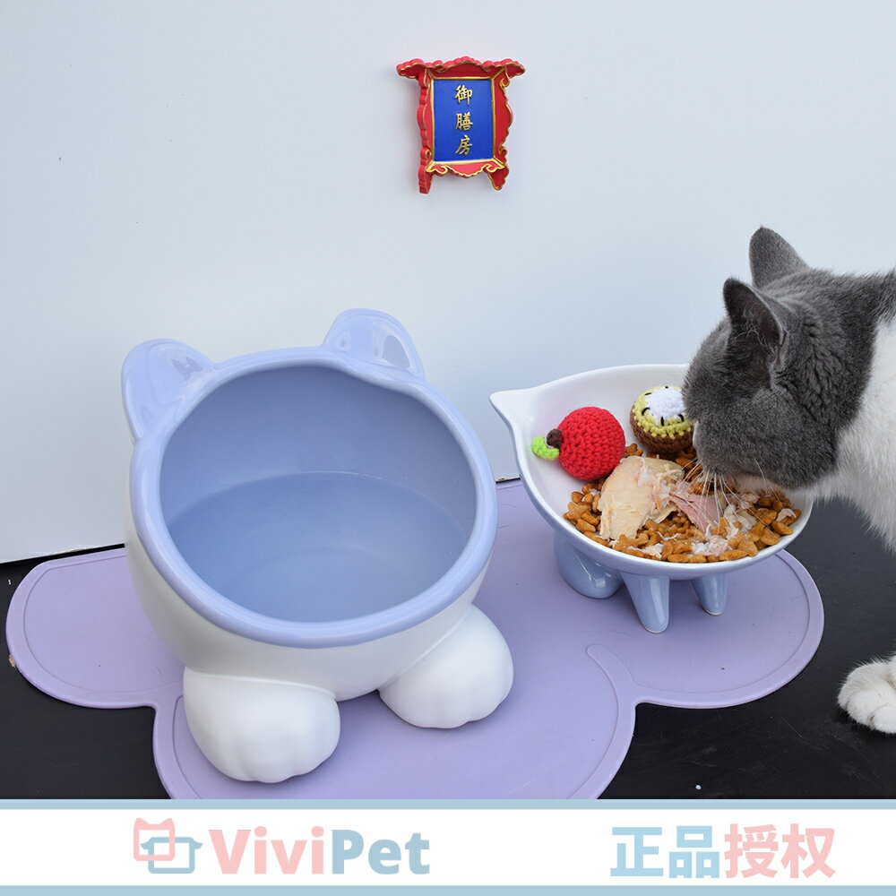 現貨vivipet小Q碗貓碗貓食盆貓盆陶瓷加菲貓可愛貓咪碗泰迪狗碗