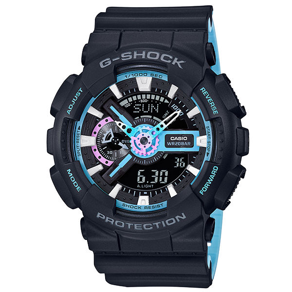 CASIO 卡西歐 G-SHOCK GA-110PC-1A 霓虹藍流行時尚雙顯腕錶