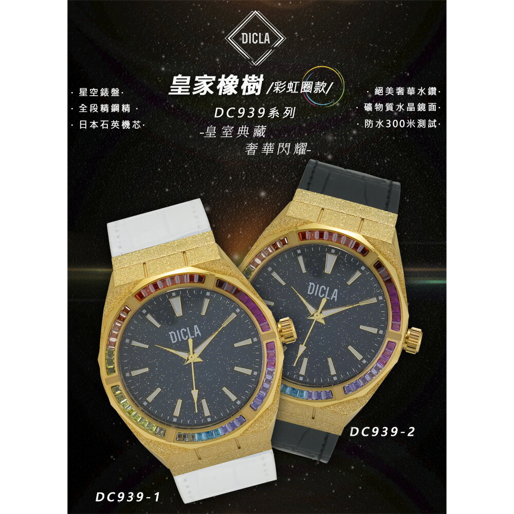 【DICLA 迪克拉】黑耀滿天星石英商務腕錶DC939(彩虹圈款)