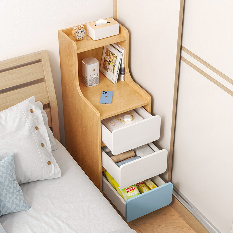 APP下單享點數9% 床頭柜簡約現代小型超窄儲物柜簡易床邊迷你收納柜出租房用置物架