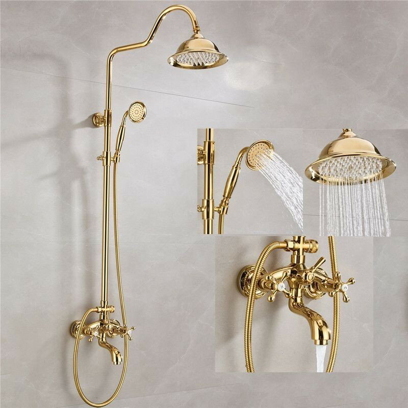 免運附發票 公司貨 快速出貨 金色花灑仿古淋浴花灑套裝 歐式全銅 浴室冷熱淋浴水龍頭美式鍍金  PPP1041