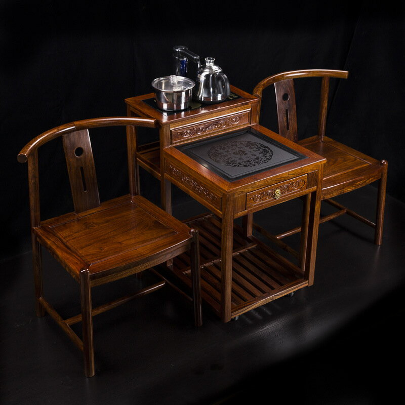 花梨木圈椅三套具式實木太師椅泡茶桌茶車茶收納儲物