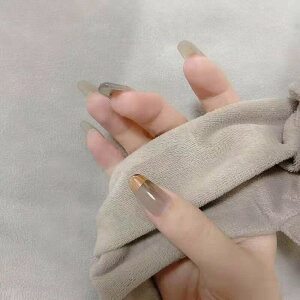 fake nail外貿穿戴式指甲貼金邊灰色暈染假指甲片成品甲片芭蕾甲