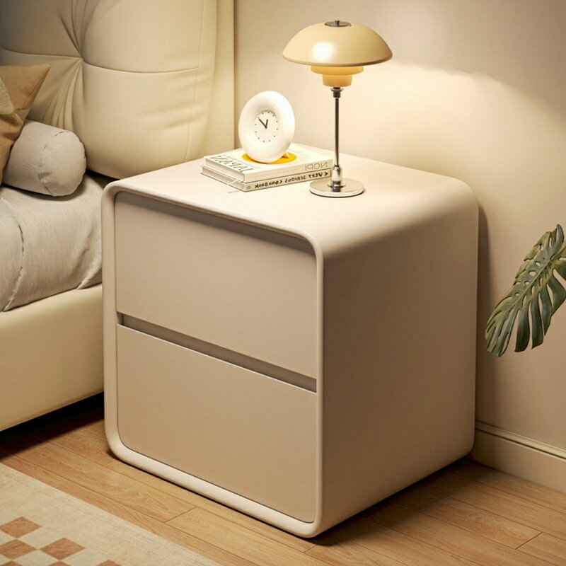 奶油風床頭櫃簡約現代臥室免安裝小型床邊櫃高級感實木簡易收納櫃床頭櫃 收納櫃 儲物櫃 置物櫃