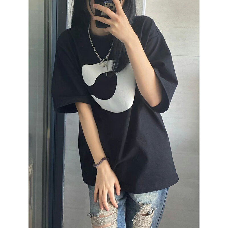 美式復古oversize純棉短袖t恤女夏季vintage寬松ins半袖上衣潮牌