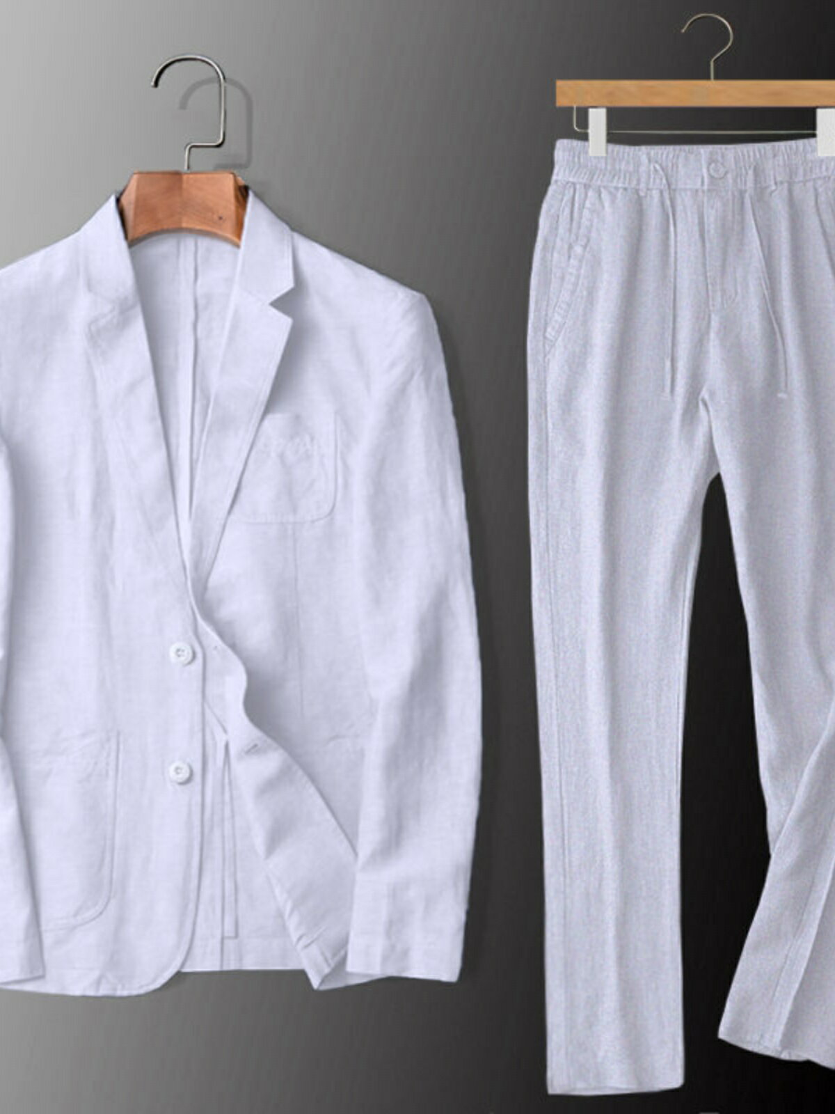 【喜挖】男士高階亞麻西服套裝男裝棉麻春秋薄外套休閒西裝套裝男秋季薄款