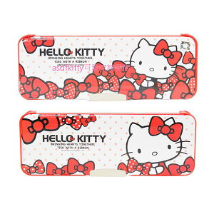 asdfkitty可愛家☆KITTY紅蝴蝶結硬盒雙面鉛筆盒-韓國製