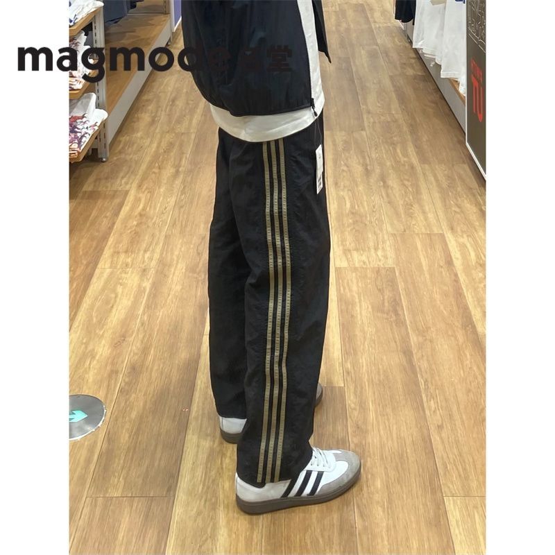 小王子 夏季薄款美式高街條紋三槓速幹沖鋒褲男潮牌直筒運動褲休閑長褲子