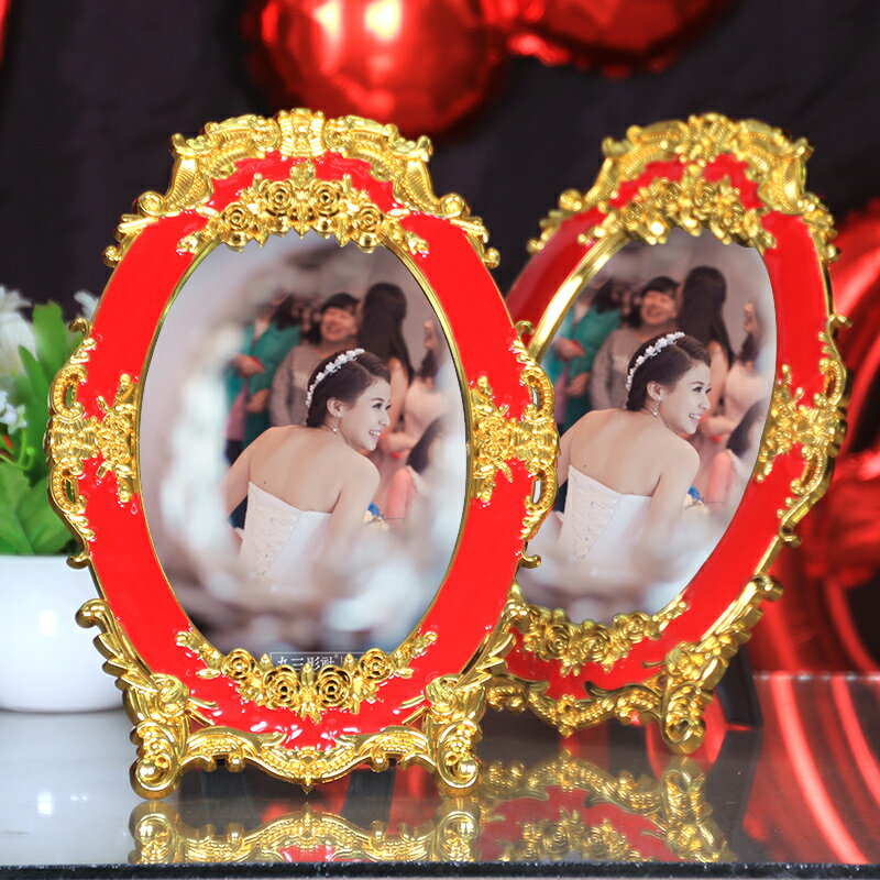結婚慶女方用品新娘陪嫁紅色鏡子婚禮嫁妝歐式喜慶臺式化妝鏡一對