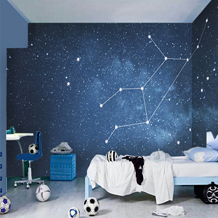 現代簡約客廳電視背景墻桌布藍色夜空星空墻壁畫臥室墻紙定製墻布