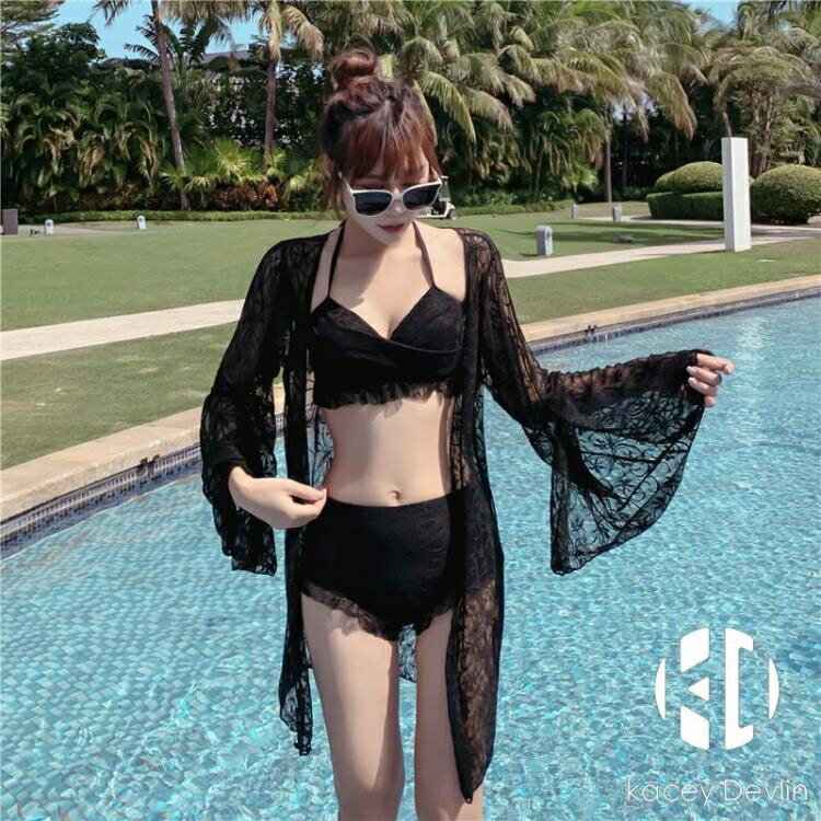 分體泳衣女三件套比基尼大小胸聚攏長袖性感仙女範溫泉【聚物優品】